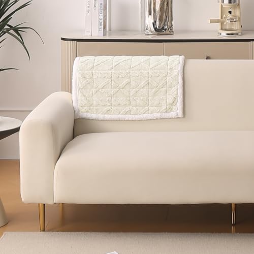 Image of HOKIPO 'Italian Caelora' Luxury Jacquard Plush Sofa Backrest Cover Mat 55x80 cm | Pack of 1 Anti Slip Backrest Mat, Pearl White (AR-6225-WHT)