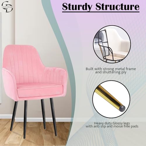 Image of Velvet Accent Chair | Luxury Upholstered Armchair with Sturdy Metal Legs | Modern Comfortable Chair for Living Room, Bedroom, Office, or Cafe (Black Legs, Baby Pink)
