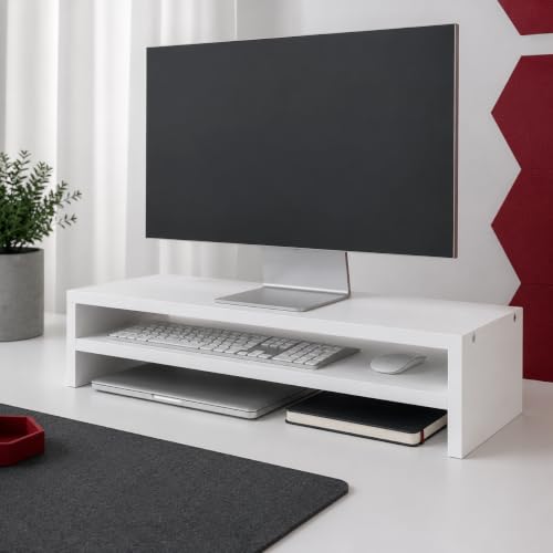 Bniture Monitor Stand Riser for Desk | 100 cm Wide Computer Monitor Shelf with Keyboard Storage | 17 mm Engineered Wood | Desktop Organizer for Home & Office (Frosty White, HXMD104) Deal