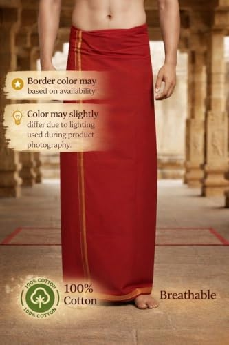 Image of Men's Cotton Dhoti & Towel set | Traditional South Indian Mundu | Soft Vesti for Men | Daily & Festive Wear | 2mtr | 33 x 66 cm Towel