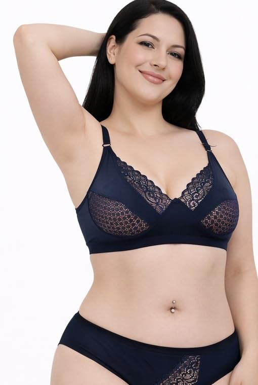 Image of Women Lace Bra And panty set Pure cotton Non-Padded Wire-Free Full Coverage Soft Breathable Fabric Comfortable Innerwear