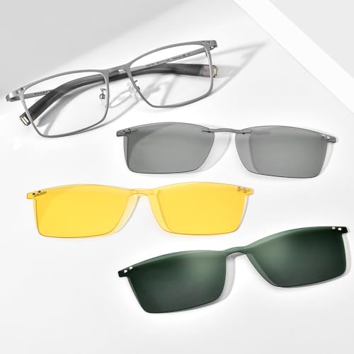 Image of FONEX Pure Titanium Glasses Frame Men Square Magnet Clip On Eyeglasses with Polarized Lens