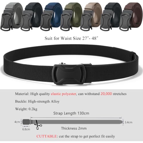 Image of LionVII Elastic Ratchet Men Belts, Stretch Belt with Automatic Buckle for Men, Adjustable Trim to Fit 27-49 inch Waist
