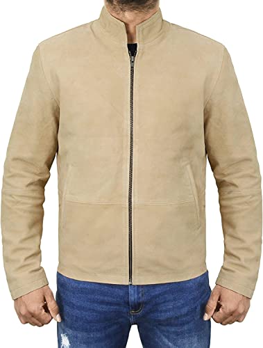 LP-FACON Mens Beige Leather Jacket - Soft Sheepskin Suede Leather Jacket2