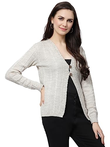 Image of Kalt Women Cardigan Sweater for Winter Woolen Acrylic Full Sleeves V-Neck Cable Design Cardigan Sweater for Women Winter Stylish