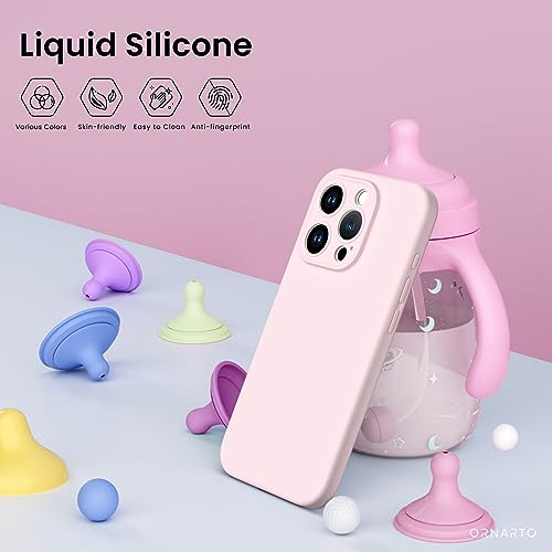 ORNARTO Compatible with iPhone 15 Pro Case 6.1 inch, with 2 x Screen Protector Liquid Silicone Gel Rubber Cover [Full Body] Shockproof Protective iPhone Case for iPhone 15 Pro-Chalk Pink - Image 2