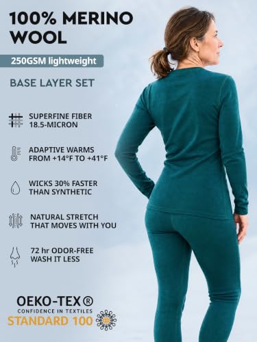 Image of MERINNOVATION Merino Wool Base Layer Set for Women 100% Merino Wool Thermal Underwear Sets Lite - Midweight Top Tank Bottom