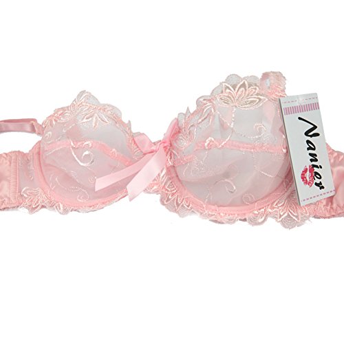 Nanier Women's Thin Transparent Lace Bra Set Pink 36A #TOP5