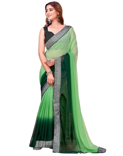Image of SIRIL Women's Georgette Foil Printed Saree with Unstitched Blouse Piece