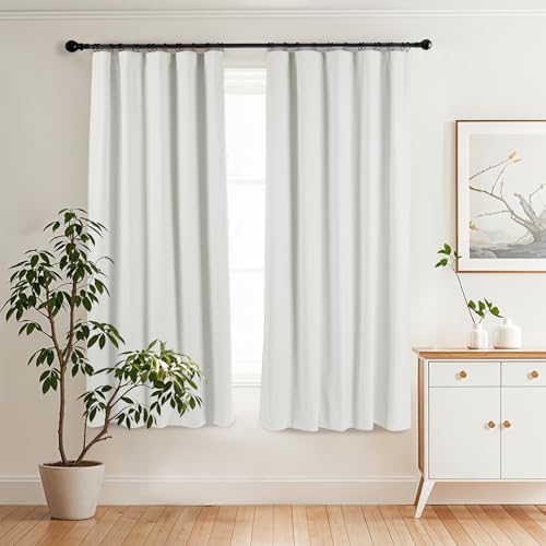 Uqocnh Blackout Curtains 72 inches Long Linen Blend Bedroom Curtains, Rod Pocket Back Tab Black Out Window Curtain Set Living Room Curtains, Full Blackout Curtains 2 Panels Drape, White