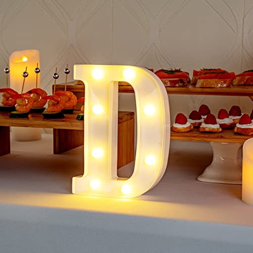 Image of Restaurantware Illumify 6.3 x 1.2 x 8.7 Inch Light Up Letter 1 Durable Marquee LED Light - Letter D Touchproof White Plastic Party Light Keyhole Slot For Parties Weddings Or Special Events