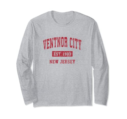 Ventnor City New Jersey NJ Diseño deportivo vintage Diseño rojo Manga Larga