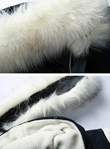 chouyatou Men's Winter Warm Faux Leather Spliced Padded Long Down Alternative Parka Coat Fur Hood4