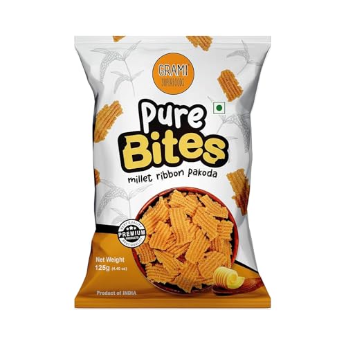 Image of Grami Superfoods Pure Bites Millet Ribbon Pakoda- 125g | Healthy Indian Snacks | Millet Snacks | No Maida | No Preservative | High Protein & Fiber Snack | Low GI | Healthy Namkeen for Kids & Adults |Weight Loss Namkeen |Sugar Free | Diabetic Friendly Namkeen