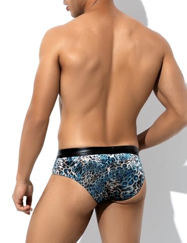 Arjen Kroos Men's Sexy Leopard Print Underwear Faux Leather Waistband Soft Velvet-Like Briefs with 3D Pouch4