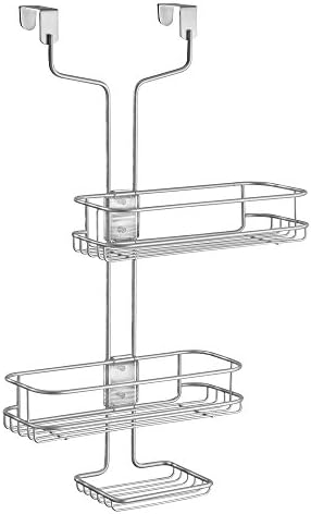 iDesign Linea Adjustable Over-Door Shower Caddy, Hanging Bathroom Shelves, Made of Metal, Silver