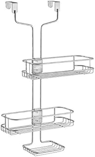 iDesign Linea Adjustable Over-Door Shower Caddy, Hanging Bathroom Shelves, Made of Metal, Silver