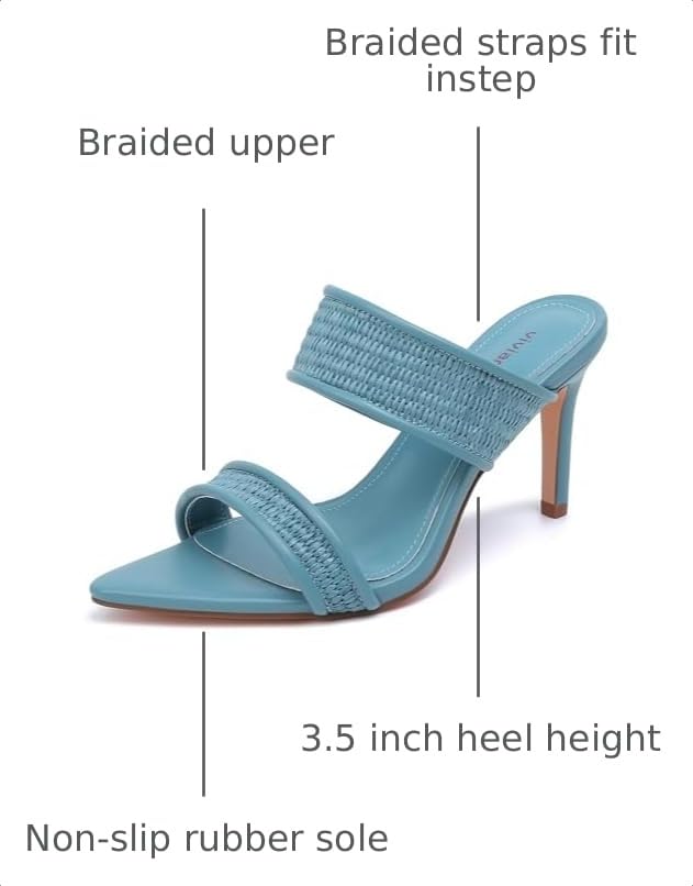 Image of vivianly Clear Pointed Toe Heels Sandals Transparent Strap Stiletto High Heels Slip on Mules for Women