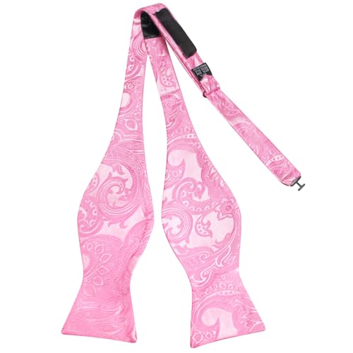 Image of Dubulle Self Tie Bow Ties for Men Mens Pink Bowtie and Lapel Pin Paisley Floral Suit Handkerchief Cufflinks Set Wedding
