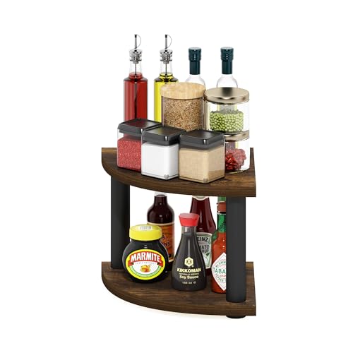 Image of Furinno Turn-N-Tube Kitchen Countertop Organizer, 2-Tier Corner Countertop Organizer Shelf, Corner Shelf, for Kitchen, Pantry, Organizers and Storage, Amber Pine