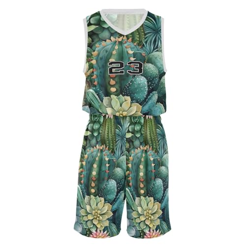 FLildon Succulent and Cactus Boys Basketball Jersey Set Tank Top Shorts Tracksuit Sport Training Suit for Kids, S