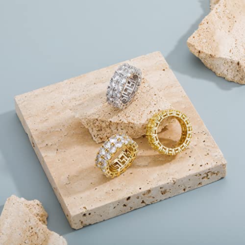 TOPGRILLZ 2-Row Cubic Zirconia Band Ring for Men & Women, 14K Gold Plated Brass, 9 mm Wide Iced-Out Eternity, Sizes 6-12, Golden or Silvery3