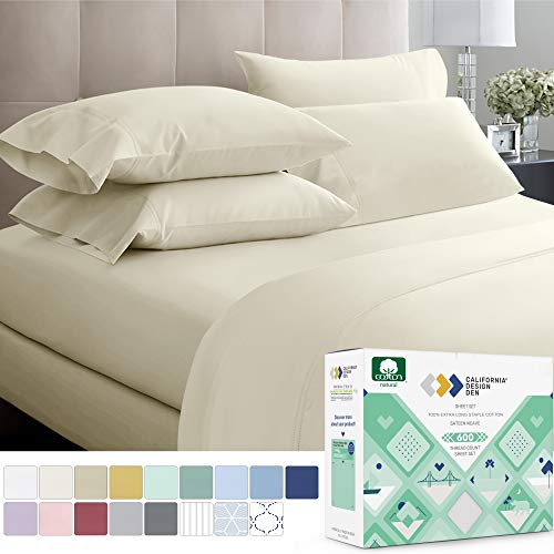 600-Thread-Count Best 100% Cotton Bed Sheet Set - Ivory Extra Long-staple Cotton Queen