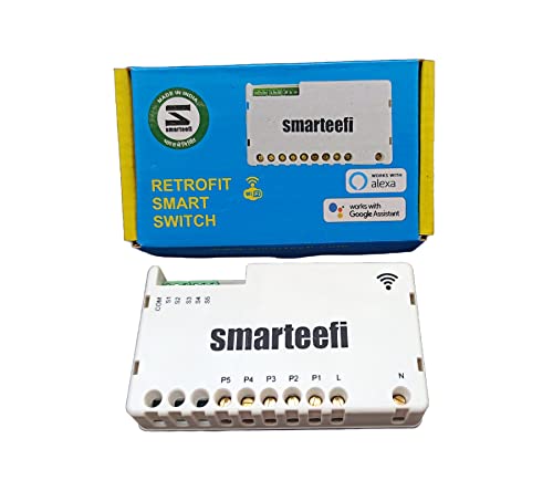 Image of Smarteefi WiFi 5 Node Switch (STD-SERIES), Retrofit Smart Switch for Home Automation, Works with existing switches, No hub required, Compatible with Alexa and Google Home (STD-SERIES, 5 Node)