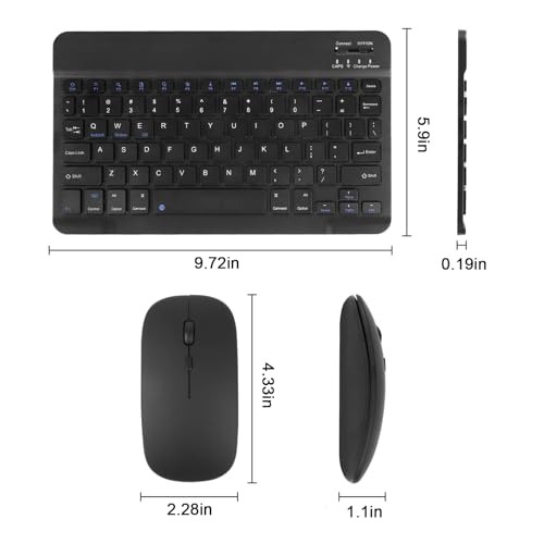 Image of Thanice Bluetooth Keyboard and Mouse Combo Ultra-Slim Portable Rechargeable Compact Wireless Mouse Keyboard Set for Pad /iPad Pro /iPad mini /iPad Air Mac OS,Android Windows iOS and Above(Black)