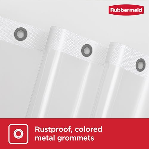 Image of Rubbermaid Clear Shower Curtain Liner, Waterproof Heavyweight 8g PEVA Shower Liner for Bathroom, with Weighted Magnets and Rustproof Charcoal Gray Grommets, 70x72, Standard Size, Clear