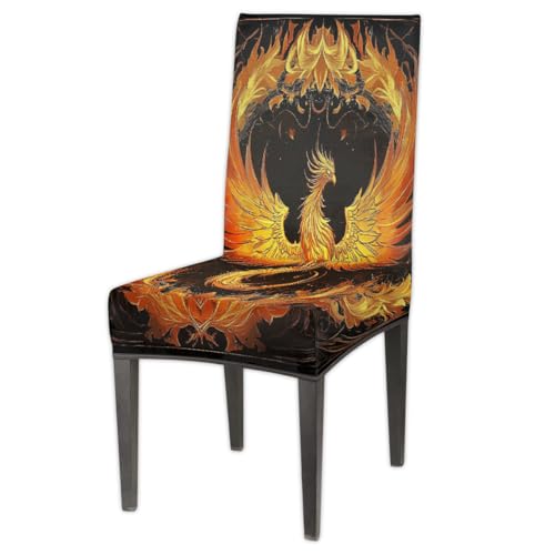 Mexpekil Juego de 1 funda elástica para sillas de comedor, diseño de fénix de fuego, con respaldo alto, protector elástico lavable para derrames, mascotas, manchas, cocina, hotel, fiesta, decoración