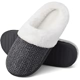 shoeslocker Women's Memory Foam Fuzzy Slippers Knit house shoe for Women Comfy Wool-Like Lined Slippers Indoor Outdoor grey size 6