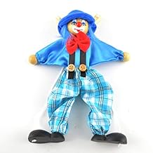 Fun Wooden Clown Marionette Pull String Puppet Interactive Toy for Family Men Women Pretend Puppetry Party Blue