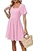OFEEFAN Pink Summer Dress for Women Short Sleeve Graduation Dresses Square Neck with Tie XS