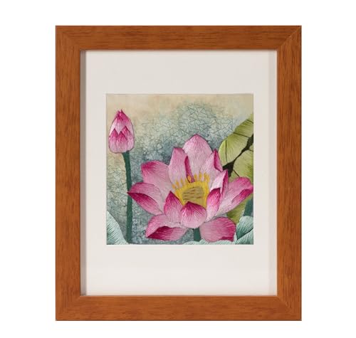 Ebherys Hand Embroidery Art of Chinese Style Design, Hand Embroidery Artwork, Chinese Wallart, Desk Decor, Table Top, Wood Framed Bookrack Decor Embroidery Art (Lotus)