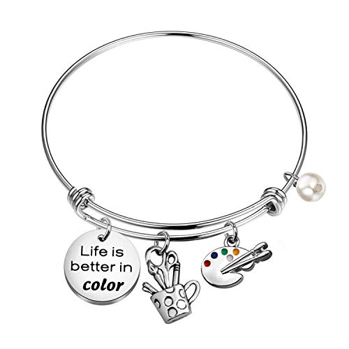 CHOORO Art Lover Gift Paint Palette Bracelet Life is Better in Color Bracelet Teacher Appreciation Gift Art Student Gift (Life is Better in Color br)