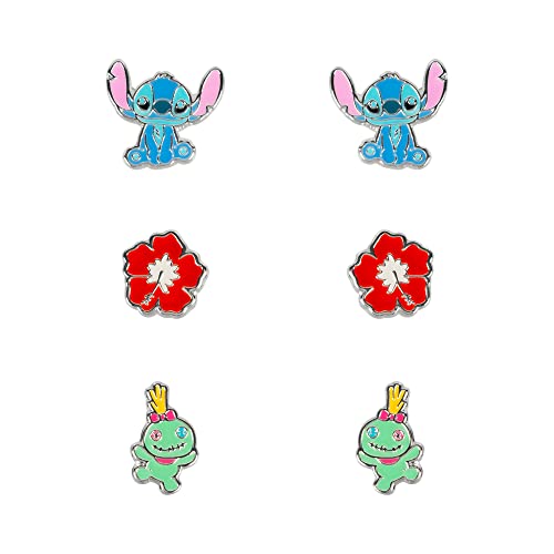 Disney Lilo & Stitch SF00468SL - Set Di Orecchini Trio Blu, Rosso E Verde, Misura Unica, Ottone, Nessuna Pietra Preziosa