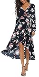 Kormei Women Long Sleeve V Neck Floral High Low Flowy Party Long Maxi Dress M D10-Blue Floral, Multi-color, Large