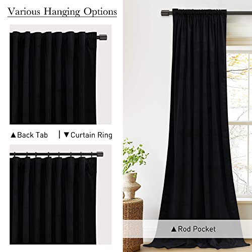 Image of Extra Long Black Velvet Curtains for Home Theater, W52xL108, 2 Pcs | 300GSM Soft Velvet Smooth Drapes, Back Tab Pinch Pleat, Heat & Noise Reducing, Window Covering for Living Room, Bedroom