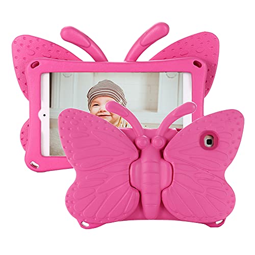 Tading Kids Case for Samsung Galaxy Tab A 10.1 (2019) SM-T510/T515 [NOT for Tab A 10.1 2016], Cute Butterfly Shockproof Light Weight Stand Cover for Galaxy Tab A 10.1 2019 Only - Hot Pink