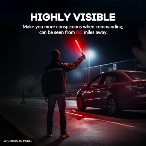 Image of E-riding 20 Pack Traffic Wand, 21 Inch Red Traffic Control Wand with 3 Flashing Modes & Side Clip, LED Safety Baton for Traffic Control, Parking, Aircraft, Car Directing