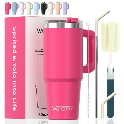 Image of 20 oz Tumbler with Handle,Tumbler with Lid and Straw,Double Wall Insulated Cup Stainless Steel Travel Mug(Cold for 34 Hours),Water Bottle for Iced Tea,Coffee,Cold Beverages(Gloss Pink)