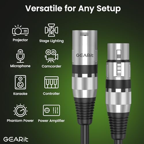 GearIT DMX Stage Lighting Cable - 100 Feet, 2-Pack (XLR Compatible) 3-Pin Balanced Shielded for DJ, LED Moving Head Par Light, Mic Mixer, Recording Studio, Podcast - 100ft
