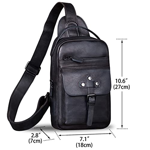 IVTG Genuine Leather Sling Bag Chest Shoulder Fanny Bag Hiking Backpack Vintage Handmade Crossbody Daypack4