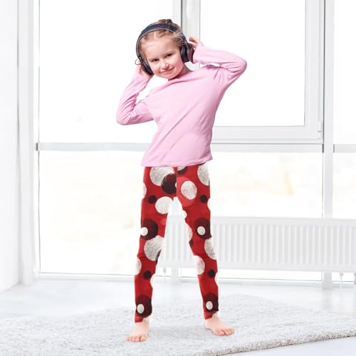Polka White Dots on Red Background Kids Baby Girls Cotton Pants Stretch High Waisted Lounge Pants Gym4
