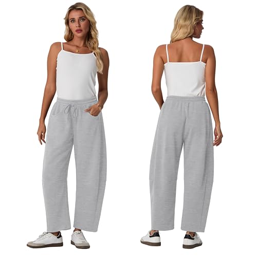 Lepunuo Barrel Sweatpants Women Casual Baggy Elastic Waisted Pants Wide Leg Gym Trousers with Pockets