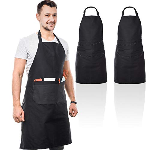 Haspi 2 Pack Adjustable Neck Strap Bib Apron for Men Women with 5