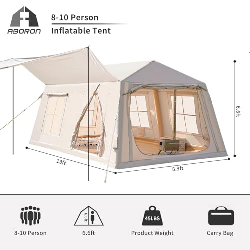 Image of ABORON Inflatable Camping Tent, 4 /6 /8 /10 /12 Person Easy Setup Blow Up Tent with Hand Pump, PU3000mm Waterproof 4 Season Glamping Tent for Outdoor Camping