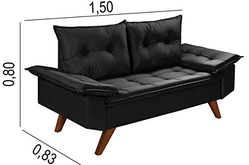 Conjunto Sofá Bariloche 3 e 2 Lugares Essencial Estofados (Preto)