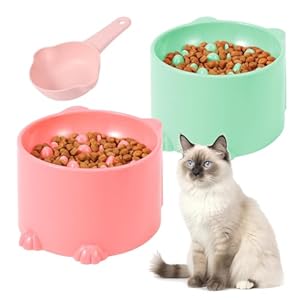 Heyu-Lotus Raised Cat Bowl Cat Bowls with Stand Tilted Elevated Cat Slow Feeder Cat Food Bowls Ergonomic Cat Feeding Bowls Cat Food Water Bowl Cat Dishes Raised Cat Feeder